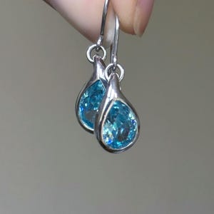Vintage Sterling Silver Blue Topaz Paste Drop Earrings