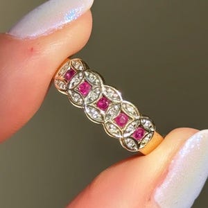 Vintage 1990's Ruby & Diamond Cluster Ring
