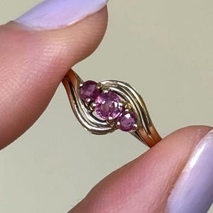 Vintage 9ct Gold 1980's Ruby Trilogy Ring