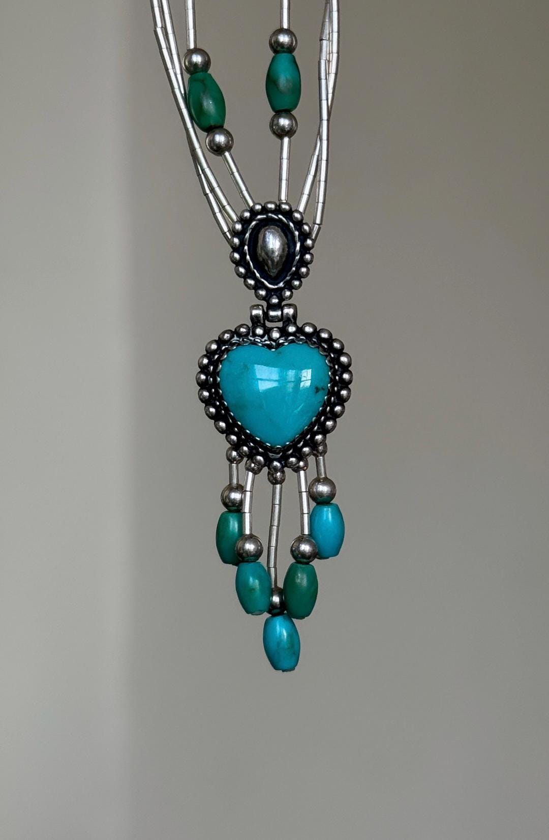 Vintage Southwestern Style Turquoise Heart Liquid Silver Necklace - Etsy