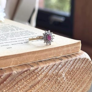 Vintage 1980's Ruby & Diamond Cluster Ring
