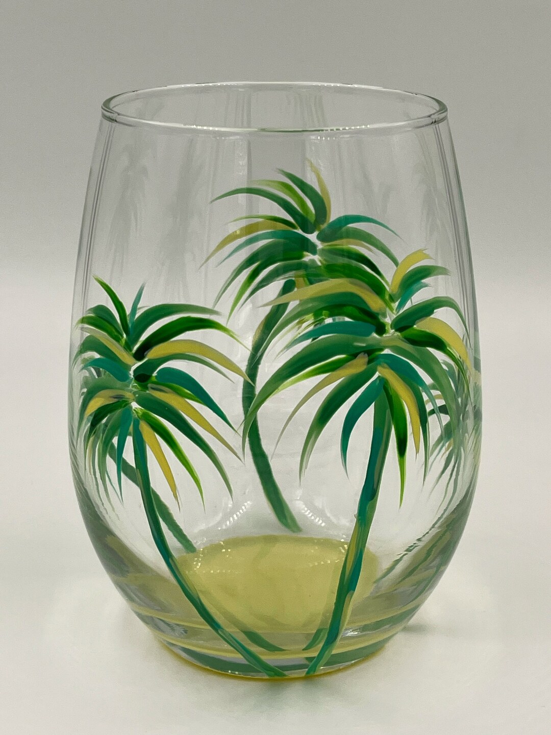 Palm Tree Wine Glass Set of 2 Palm Trees Hand Painted Wine Etsy