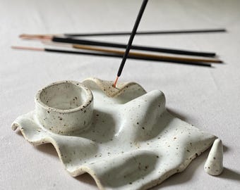 Handgefertigter Keramikbrenner mit Löscher | Räuchergefäß, Palo Santo, Salbei | Japandi Wabi-Sabi Dekoration