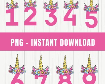 Unicorn Numbers PNG Bundle, Unicorn PNG, Birthday PNG, Birthday Girl png, Birthday Shirt png, Gift for Birthday png, Cut files for Cricut