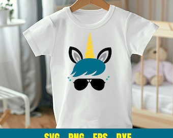 Boy Unicorn Face SVG, Unicorn Clip Art,  Unicorn Cut File Silhouette, Instant Digital Download Png Dxf Eps