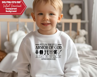 Armor of God Kids Tshirt SVG PNG, Christian Shirts For Boys, Biblical Toddler Tee Design, Kids Sword Sublimation, Bible Verse png eps dxf