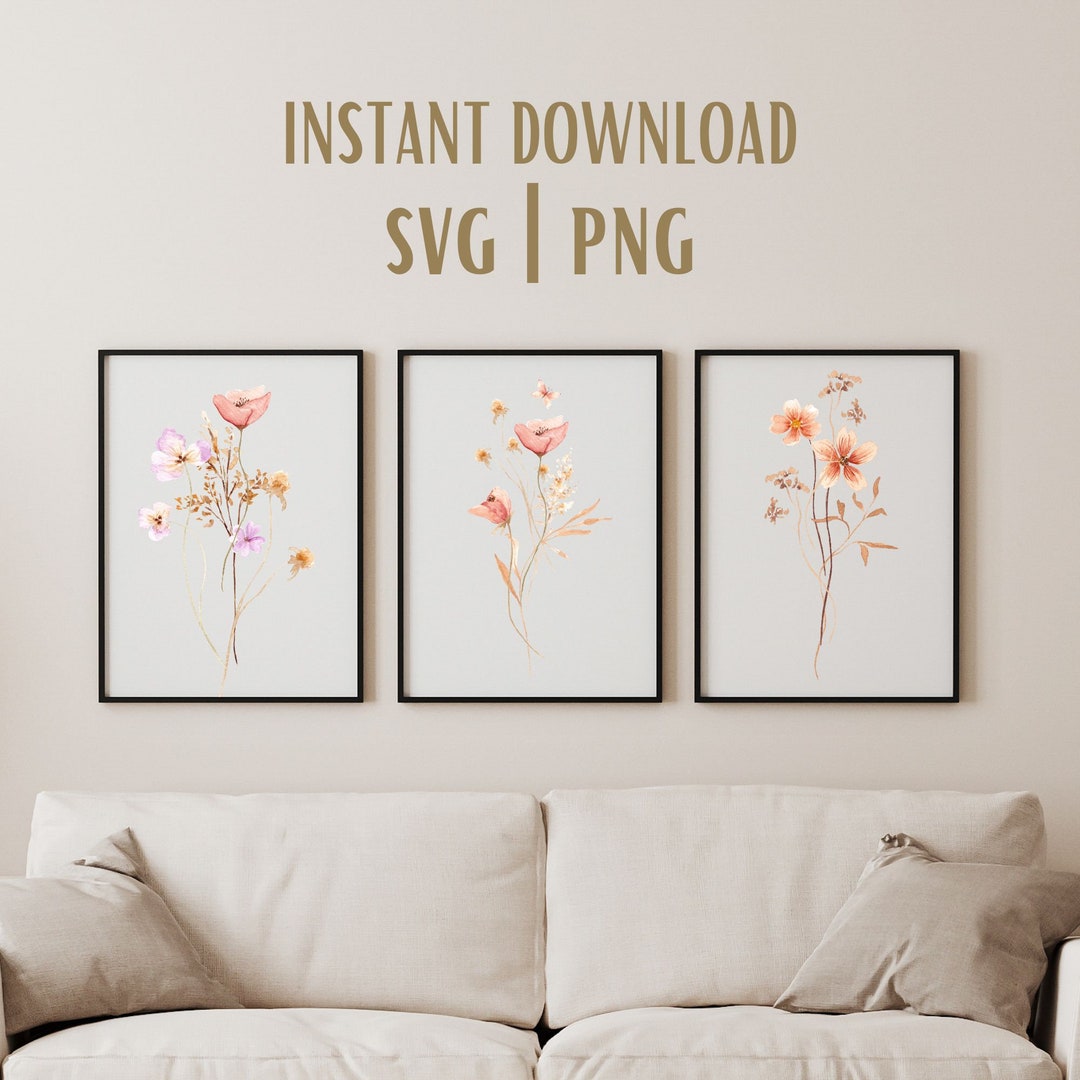 Wildflowers Art Watercolors Set of 3 Prints, Neutral Botanical Boho ...