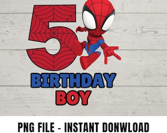 5th Spider Birthday Boy PNG, Birthday Clipart, Spider Birthday boy Sticker, Birthday svg Gift, Birthday Digital Download