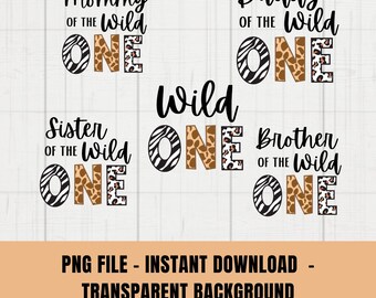 Wild One Family Matching Birthday T-shirt Bundle transfer sublimation PNG file, Mom and Dad, Jungle Safari designs, Wild One Bundle PNG