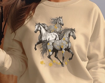 Floral Horse Sweatshirt: Unisex Crew Neck, Horse Lover Gift