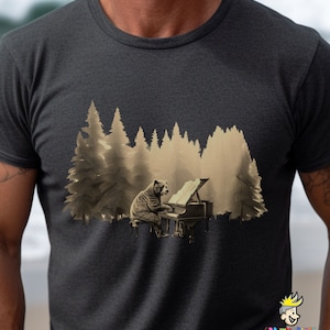 Grizzly Bear Shirt For Men, Funny Bear Tshirt, Nature Lovers Shirt For Women, Piano Bear Graphic Tee, Hiking Tee, Funny Camping Tshirt