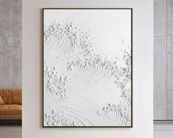 白い石膏アート、キャンバスに描かれた石膏アート、白いミニマリストの