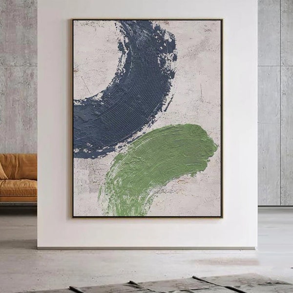 Peinture texturée bleue et verte sur toile Art mural bleu texturé 3D Art mural blanc Art mural minimaliste bleu vert Art abstrait blanc sur toile