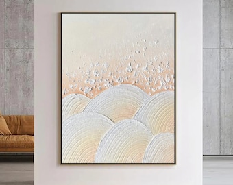 Original pink and white abstract painting,white 3d textured wall art,3d textured painting,pink white painting for living room wall art