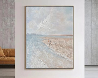 Beach and ocean paintings,original ocean abstract painting,ocean and sky painting,beach painting,blue sea painting for living room wall art