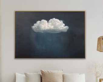 Nuage blanc ciel bleu émeraude peinture art mural bleu émeraude art abstrait peinture art mural minimaliste décoration maximaliste art mural bleu foncé