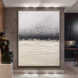 Contemporary art white minimalist decor white abstract painting grey white painting white abstract canvas art gray and black bedroom decor