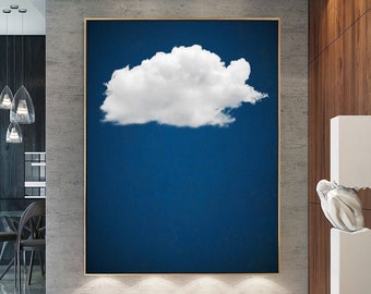 White Cloud Wall Art,Blue Wall Art,Abstract Art painting,Minimalist Wall Art,Indigo Art,Maximalist Decor,Sky Wall Art,Night Sky painting