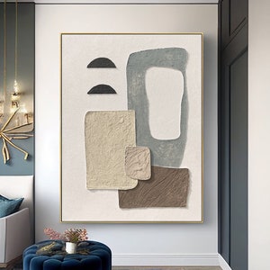 Beige white texture abstract painting,3d painting,blue painting on canvas,3d texture wall art,brown painting,abstract canvas wall art