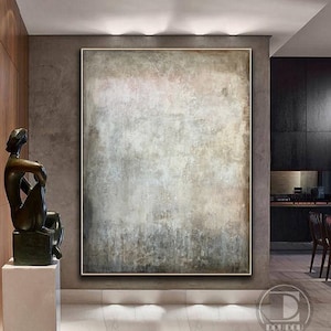 White and brown abstract painting on canvas,Neutral color wabi sabi texture wall art,Minimalist abstract art,Living room wall decor