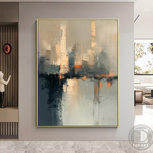Large neutral abstract painting on canvas,Textured wall art,Contemporary city art decor,modern abstract wall art,living room wall art