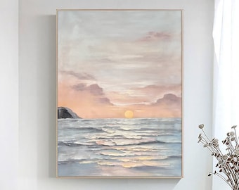 Ocean abstract painting on canvas sunset wall art seascape oil painting textured wall art contemporary art living room sunset over the ocean