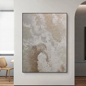 Beige White Minimalist Painting Wabi-Sabi Texture Wall Art Neutral and White Abstract Painting on Canvas Entrance Wall Decor For Living Room