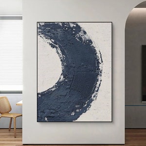 Blauw witte getextureerde muurkunst, abstract olieverfschilderij op doek, moderne minimalistische schilderkunst, wabi sabi entree kunst aan de muur, slaapkamer kunst decor aan de muur