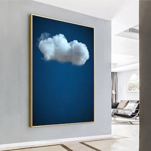 White Cloud Wall Art,Blue Wall Art,Abstract Art painting,Minimalist Wall Art,Indigo Art,Maximalist Decor,Sky Wall Art,Night Sky painting