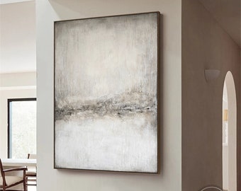Large gray white abstract painting,Modern minimalist textured wall art,Entrance wall decor,Oil painting on canvas artword for Living room
