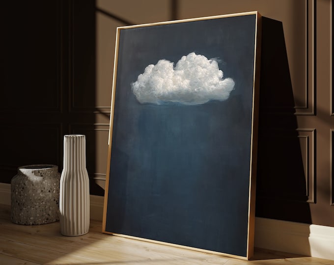White Cloud Wall Art Large Cloudy Sky Painting Original Pink Cloud Home ...