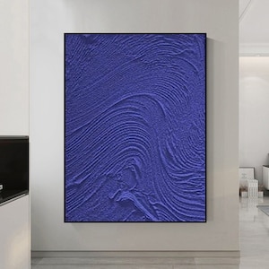 Pintura abstrata azul texturizada em tela, arte de parede texturizada 3D azul, pintura abstrata azul, arte de parede minimalista azul, arte em tela abstrata azul