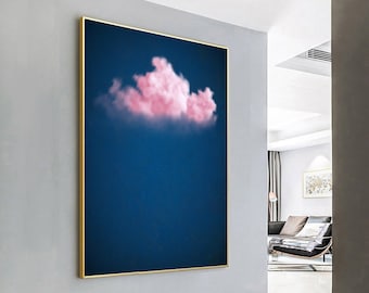 Pink Cloud Wall Art,Blue Wall Art,Abstract Art painting,Minimalist Wall Art,Indigo Art,Maximalist Decor,Sky Wall Art,Night Sky painting