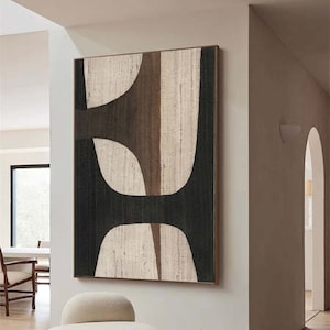 Arte murale wabi sabi marrone nero, beige marrone, pittura astratta, arte murale strutturata boho, pittura minimalista, decorazione murale neutra, arte murale per camera da letto