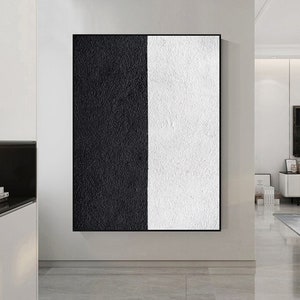 Pintura abstracta minimalista en blanco y negro sobre lienzo, arte de pared con textura en blanco y negro, arte de pared en blanco y negro, arte de pared wabi sabi, decoración de pared de entrada