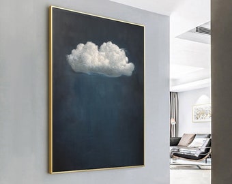 White Cloud Wall Art,Blue Wall Art,Abstract Art Painting,Minimalist Wall Art,Indigo Art,Maximalist Decor,Sky Wall Art,Night Sky Painting