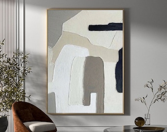 Beige and white minimalist abstract painting on canvas,Wabi sabi wall art,Abstract texture wall art,Gray white painting,Entrance wall decor
