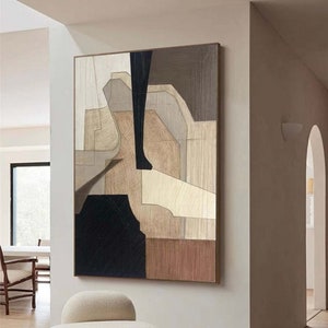 Neutral minimalist abstract painting brown and beige boho textured wall art wabi sabi wall art black beige painting entrance wall art