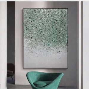 Green Minimalist Painting White Wall Art Green Texture Painting Green and white Abstract Painting on Canvas Wabi-Sabi Abstract Wall Art