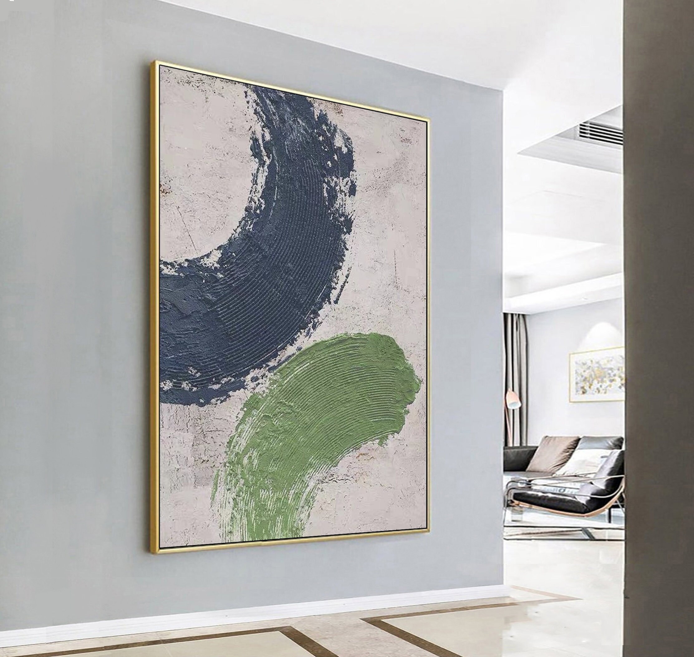 Blue and Green Textured Painting on Canvas Blue 3d Textured Wall Art