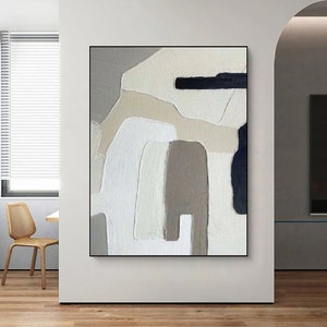 Beige and white minimalist abstract painting on canvas,Wabi sabi wall art,Abstract texture wall art,Gray white painting,Entrance wall decor image 8