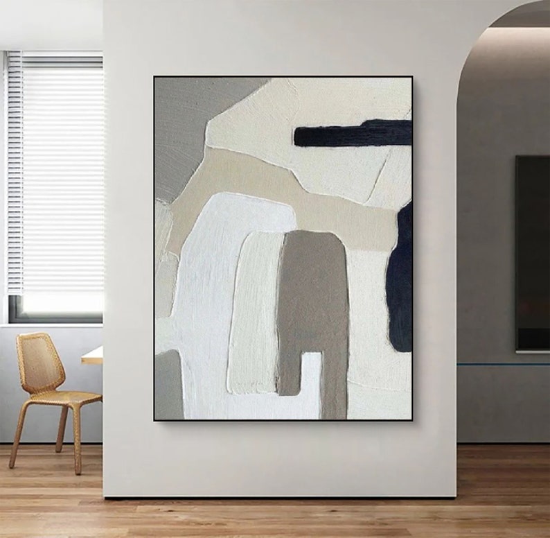 Beige and white minimalist abstract painting on canvas,Wabi sabi wall art,Abstract texture wall art,Gray white painting,Entrance wall decor image 8