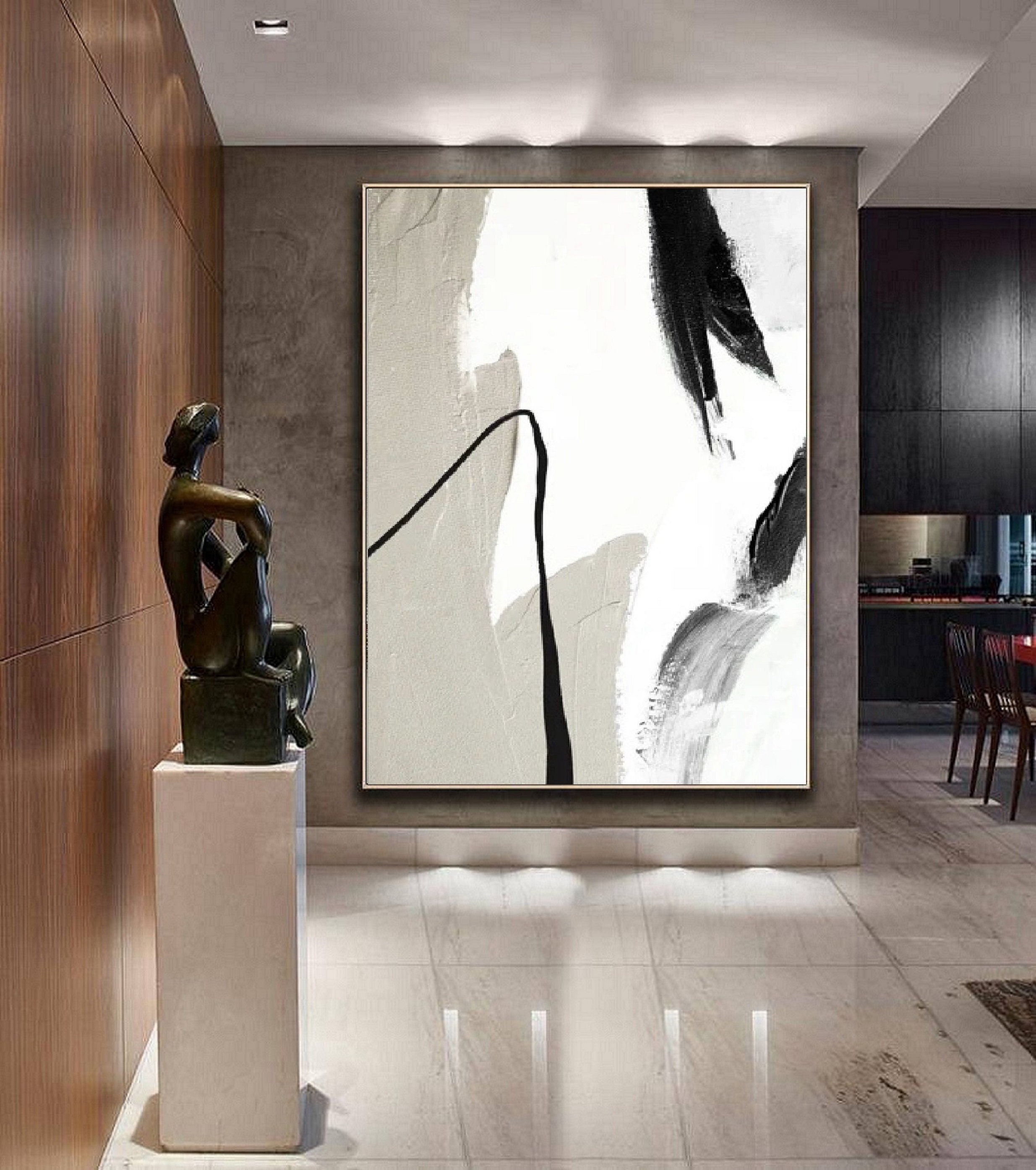 Gray White Wabi Sabi Wall Art Black White Abstract Painting Large ...