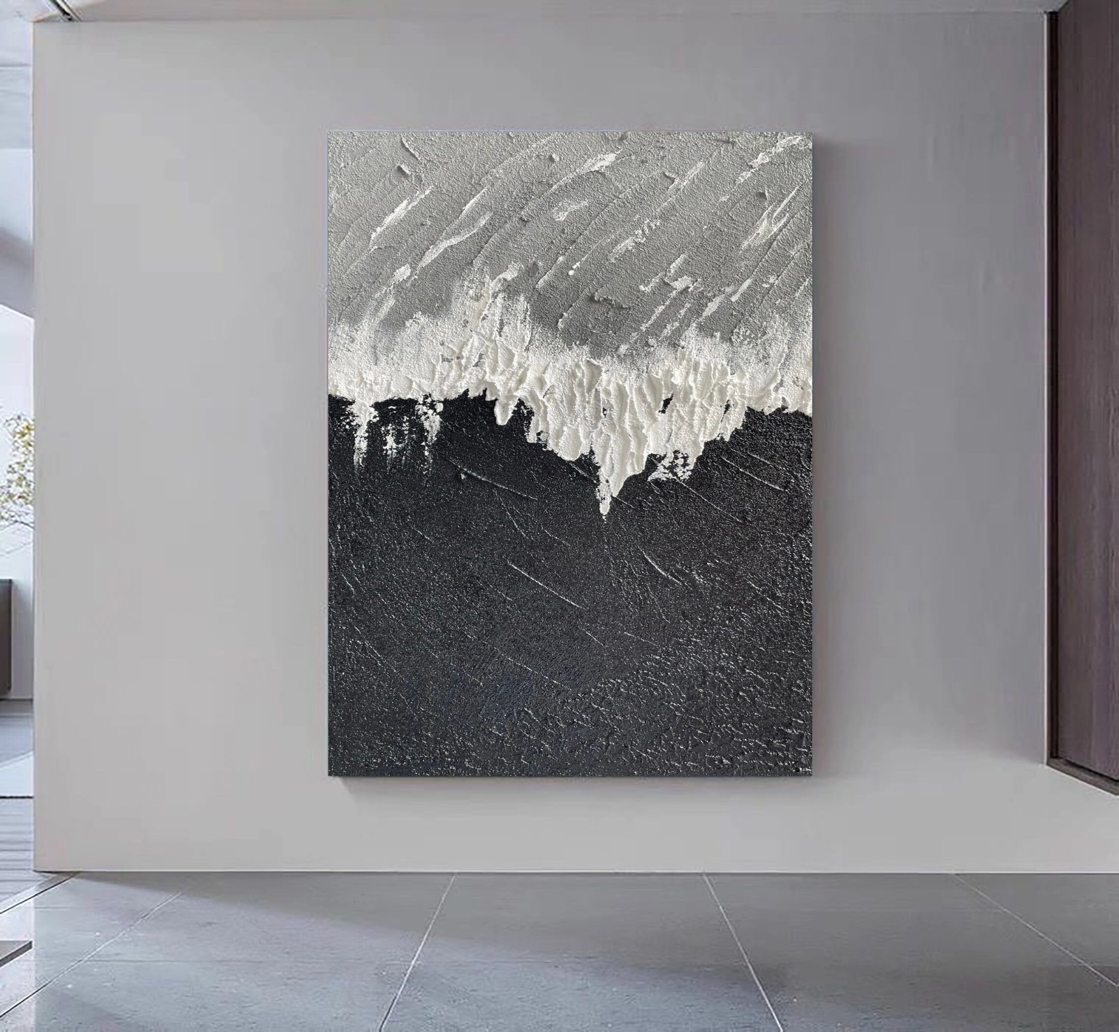 Black and White Abstract Art White Textured Wall Art Gray and White 3d