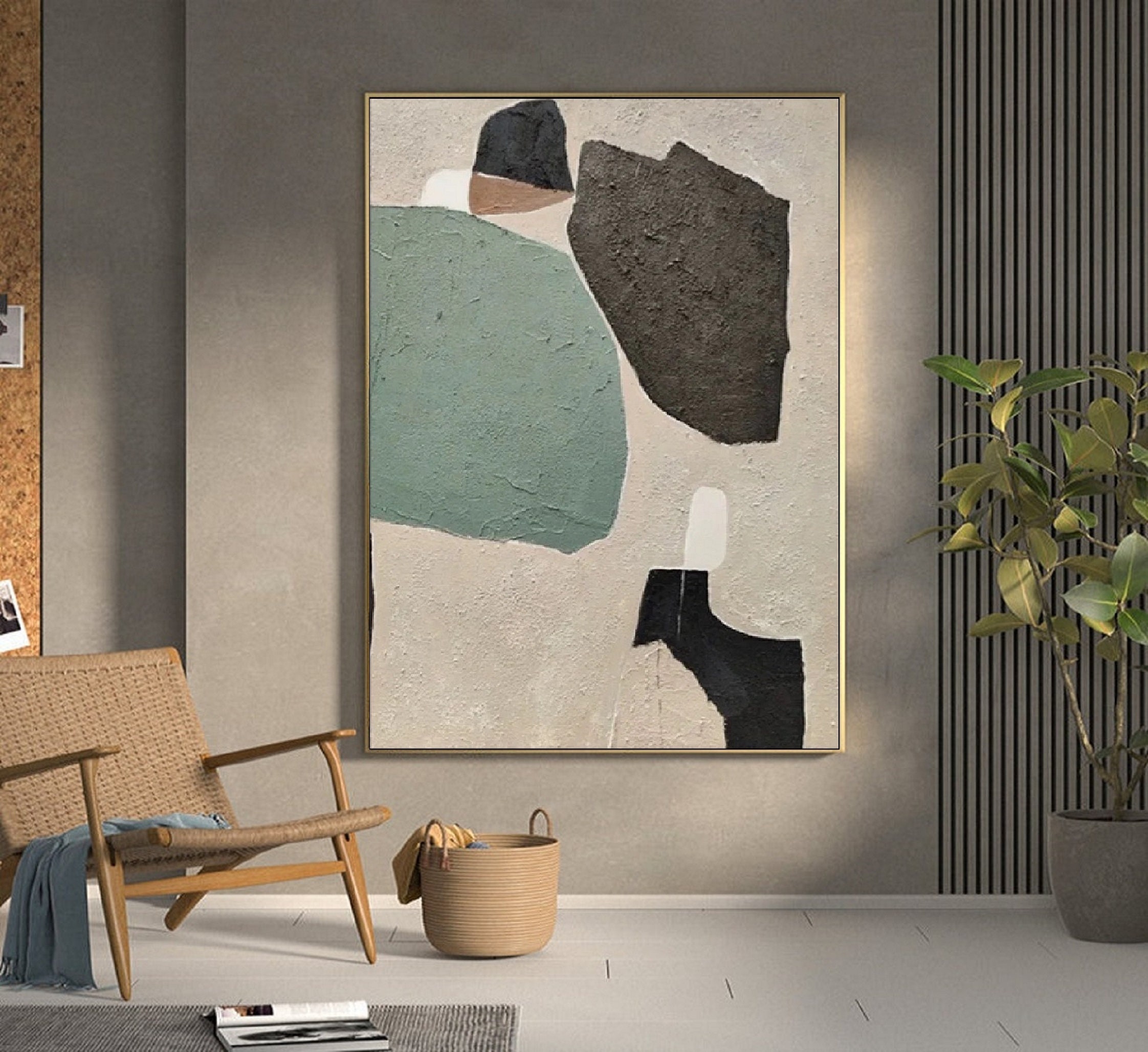Large Beige and Black Minimalist Abstract Painting on Canvas Wabi Sabi ...