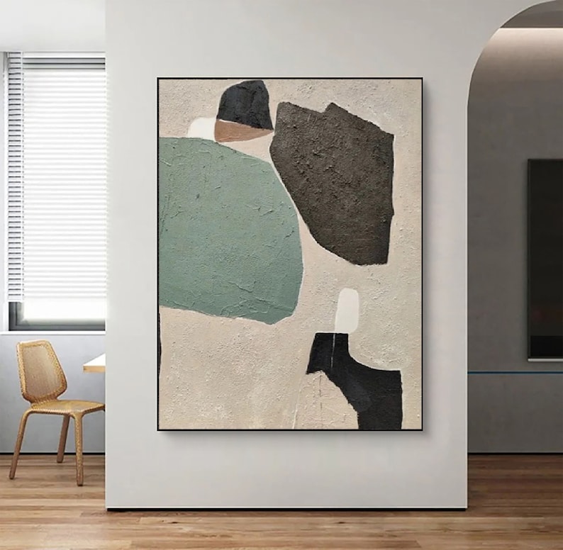 Large Beige and Black Minimalist Abstract Painting on Canvas Wabi Sabi ...
