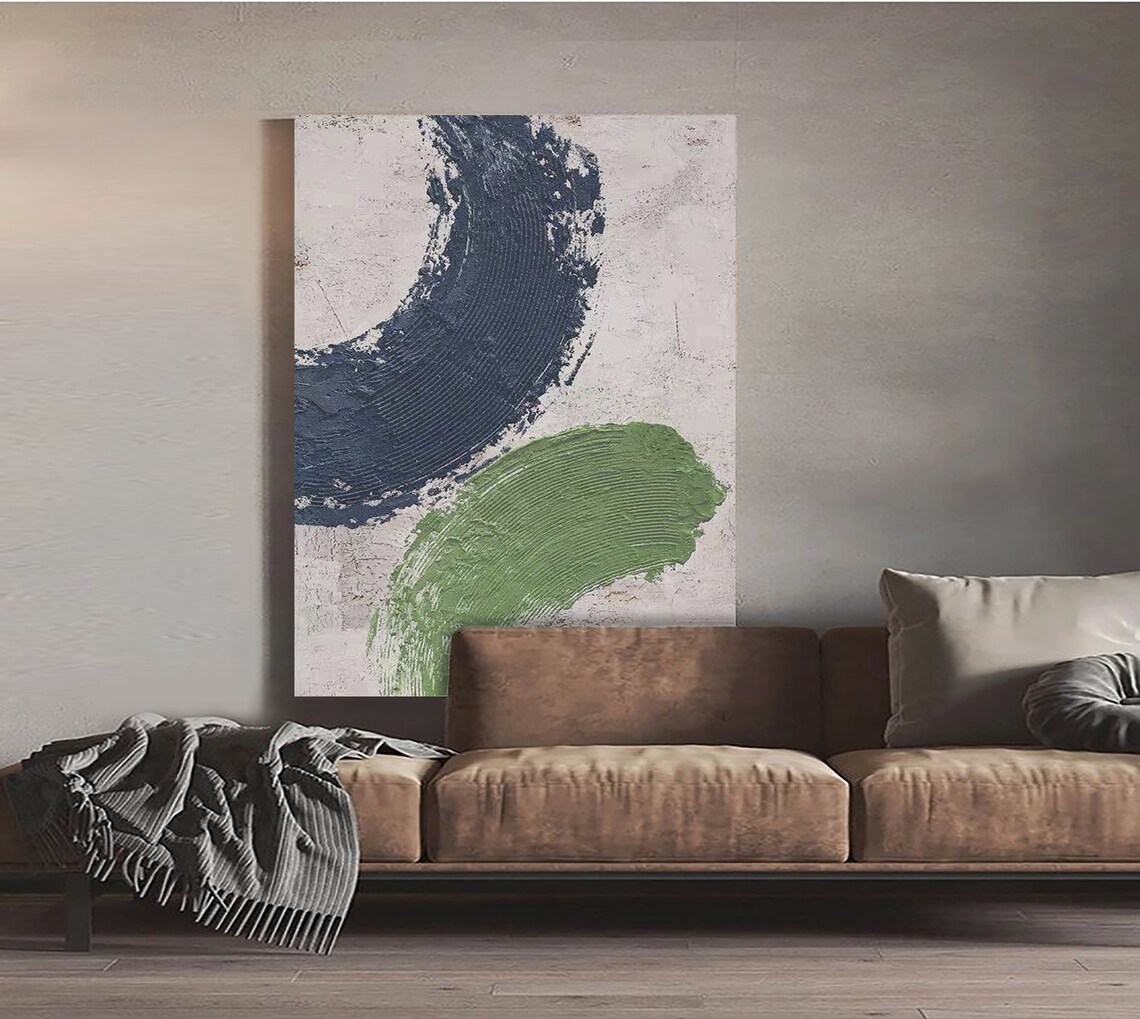 Blue and Green Textured Painting on Canvas Blue 3d Textured Wall Art