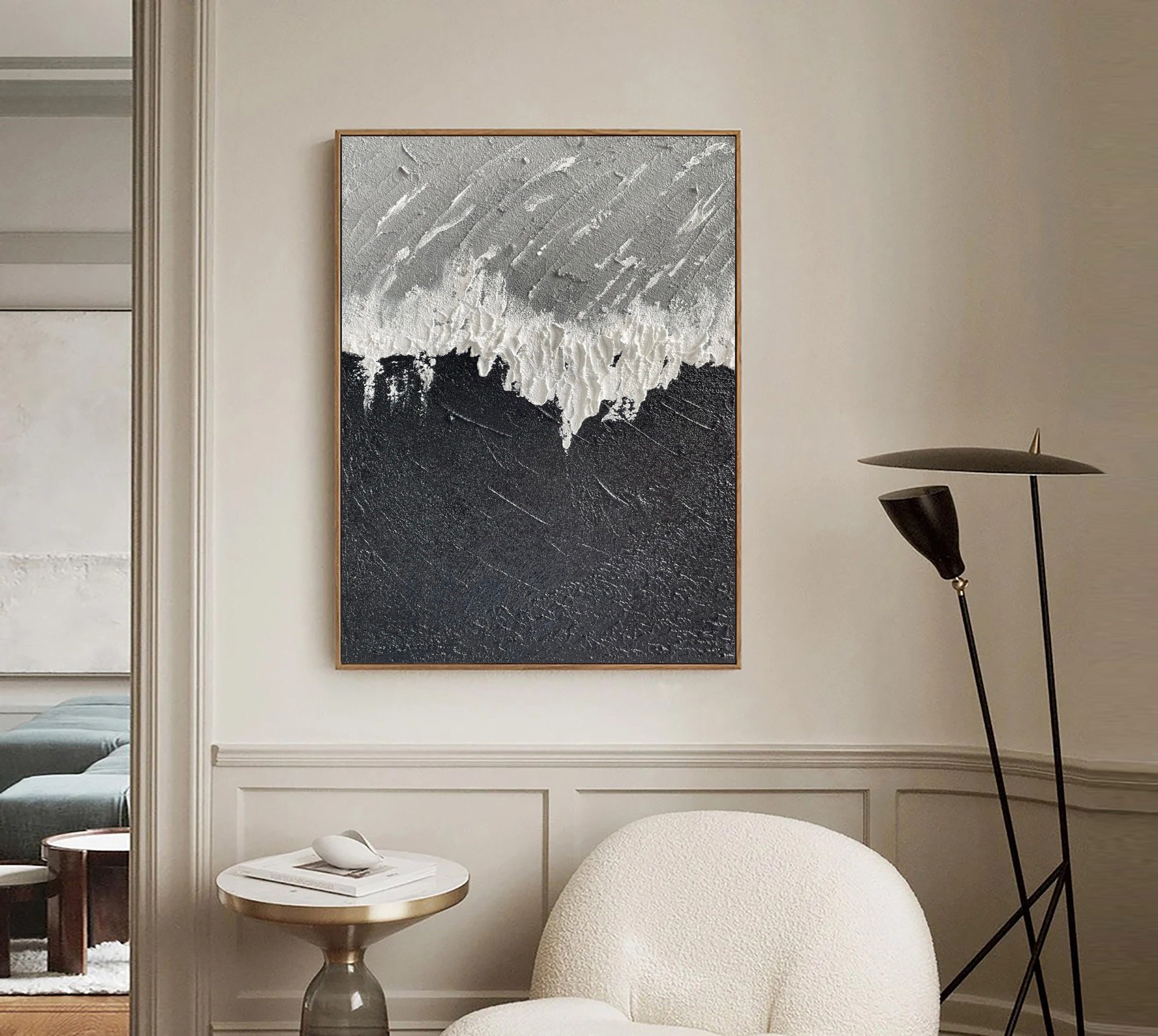 Black and White Abstract Painting 3D Textured Wall Art for Black White ...