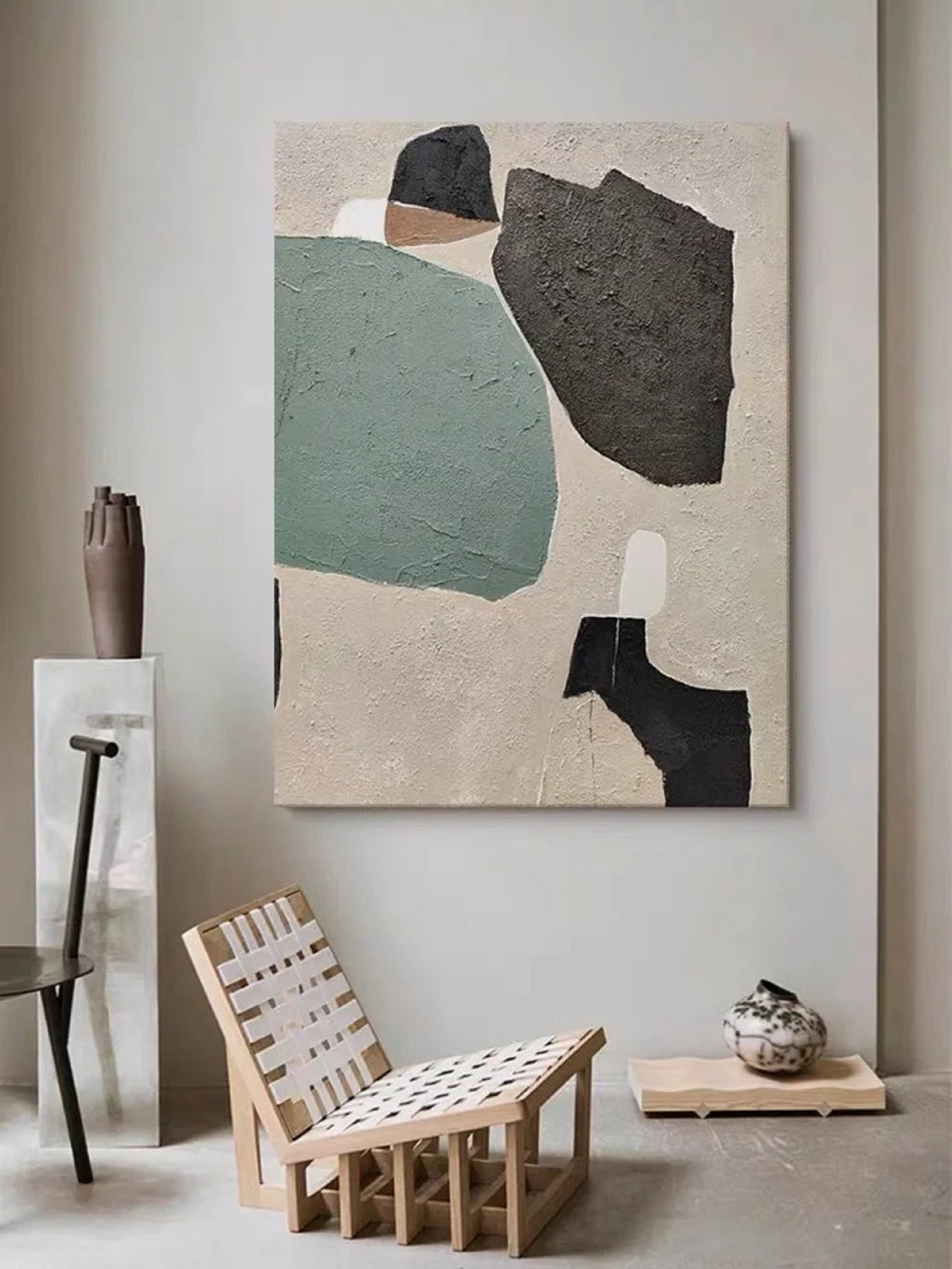 Large Beige and Black Minimalist Abstract Painting on Canvas Wabi Sabi ...