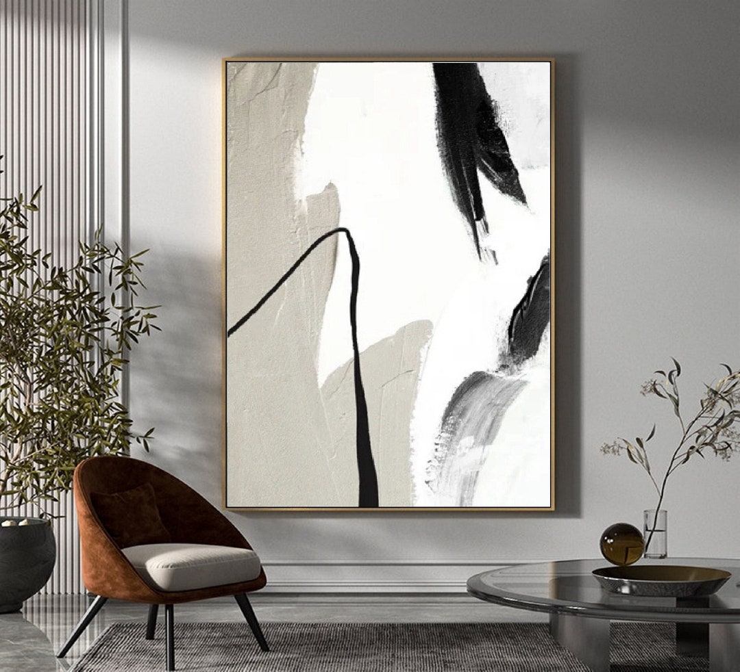 Gray White Wabi Sabi Wall Art Black White Abstract Painting Large ...